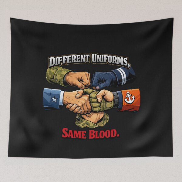 Item preview, Different Uniforms Same Blood Military Unity designed and sold by Tsugraf Designs.