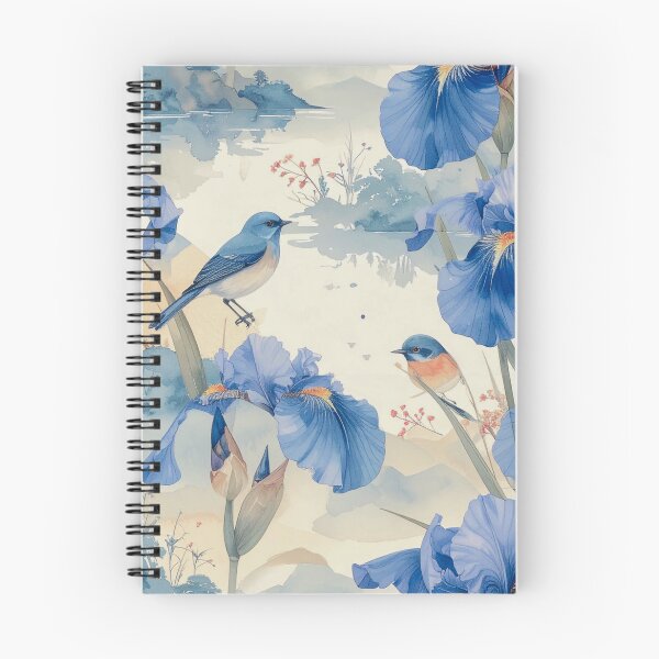 Item preview, Japanese watercolor painting of iris flowers and birds pattern designed and sold by thelivingrp.