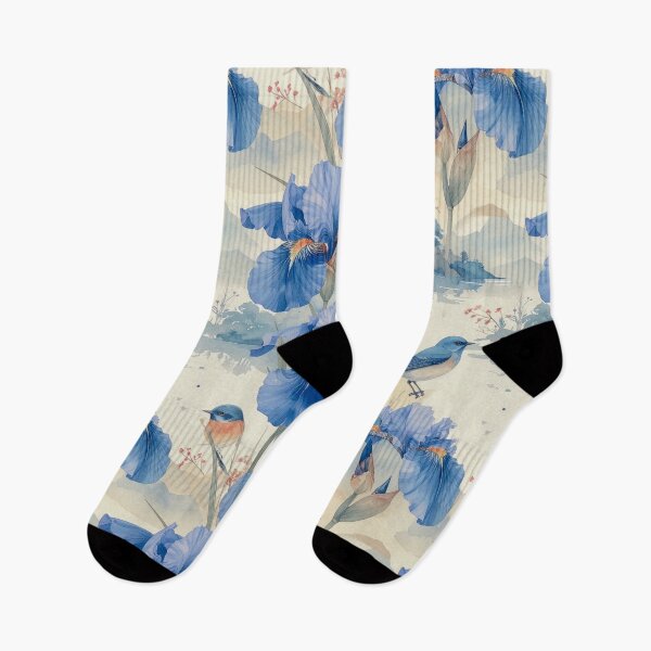 Item preview, Japanese watercolor painting of iris flowers and birds pattern designed and sold by thelivingrp.
