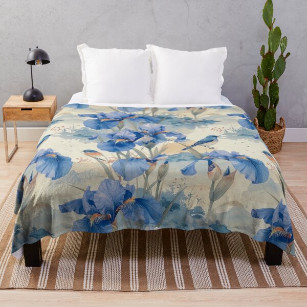 Item preview, Japanese watercolor painting of iris flowers and birds pattern designed and sold by thelivingrp.