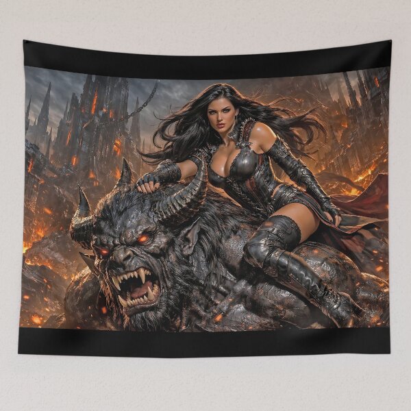 Item preview, Infernal Queen Riding the Hell Beast – Dark Fantasy Oil Painting designed and sold by thor81pl.