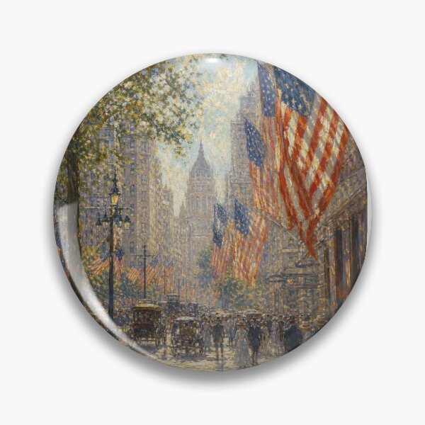Item preview, American Flags on Busy Street Patriotic Wall Art designed and sold by BrickByDream.