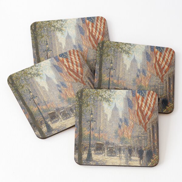 Item preview, American Flags on Busy Street Patriotic Wall Art designed and sold by BrickByDream.
