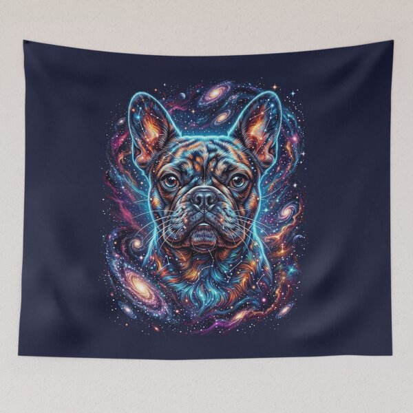 Item preview, Cosmic French Bulldog Galaxy Neon Dog Art designed and sold by Alma en Cada Detalle.