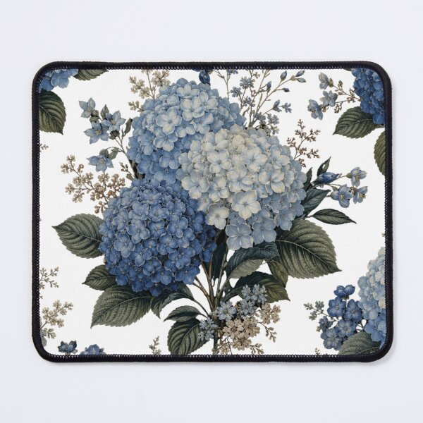 Item preview, Vintage Blue Hydrangea Bouquet on Black Background | Elegant Botanical Cottagecore Floral Art designed and sold by Joyfulfabric.
