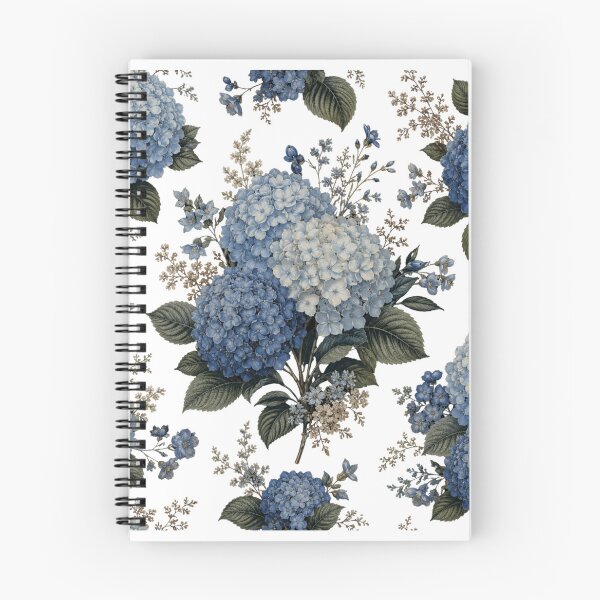 Item preview, Vintage Blue Hydrangea Bouquet on Black Background | Elegant Botanical Cottagecore Floral Art designed and sold by Joyfulfabric.