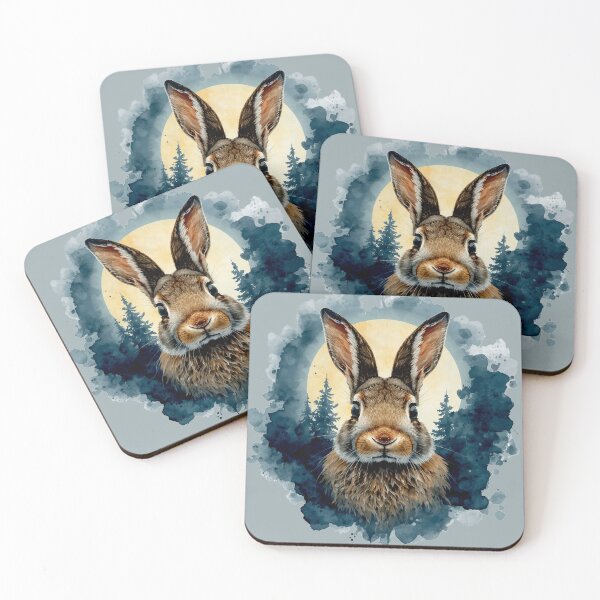 Item preview, Mystical Moon Rabbit Watercolor Forest Animal Art designed and sold by Biedroneczka.