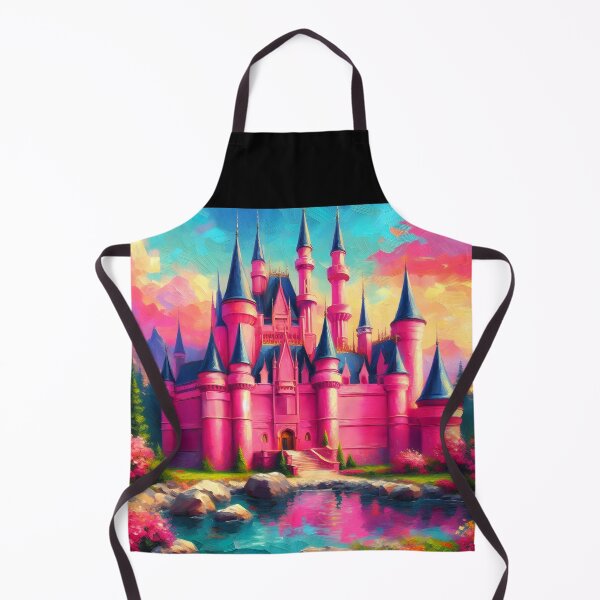 Item preview, Bright Pink Fairytale Castle – Fantasy Palace with Dark Blue Roofs and Lake Reflections designed and sold by EmeraldeaArt.