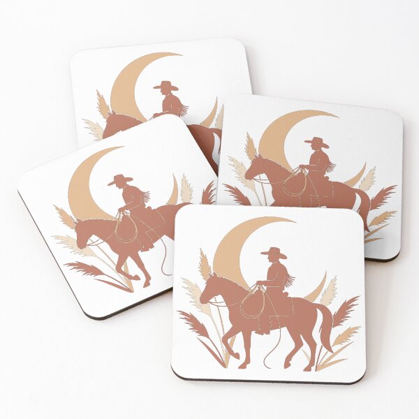 Item preview, Minimalist Cowboy Riding Horse Art - Terracotta Desert Moon Silhouette Print designed and sold by BestChoiceService.