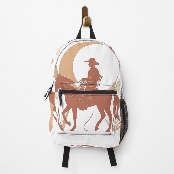 Item preview, Minimalist Cowboy Riding Horse Art - Terracotta Desert Moon Silhouette Print designed and sold by BestChoiceService.