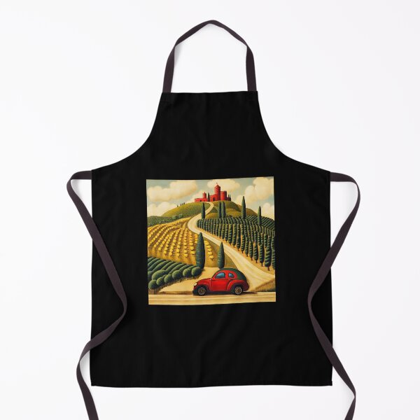 Item preview, Tuscan Hills Road to a Red Castle – Italian Countryside Illustration with Little Red Car designed and sold by EmeraldeaArt.