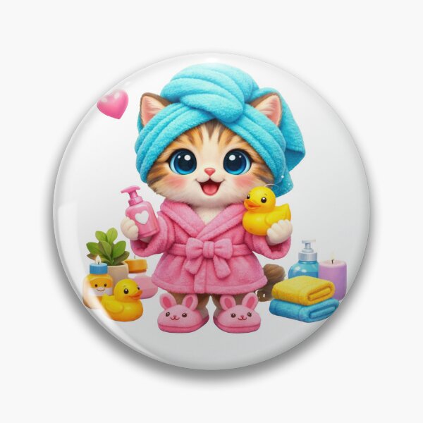 Item preview, Cute Spa Kitten Cartoon – Kawaii Cat Self Care Illustration with Bath Duck and Pink Robe designed and sold by MariMarArt.