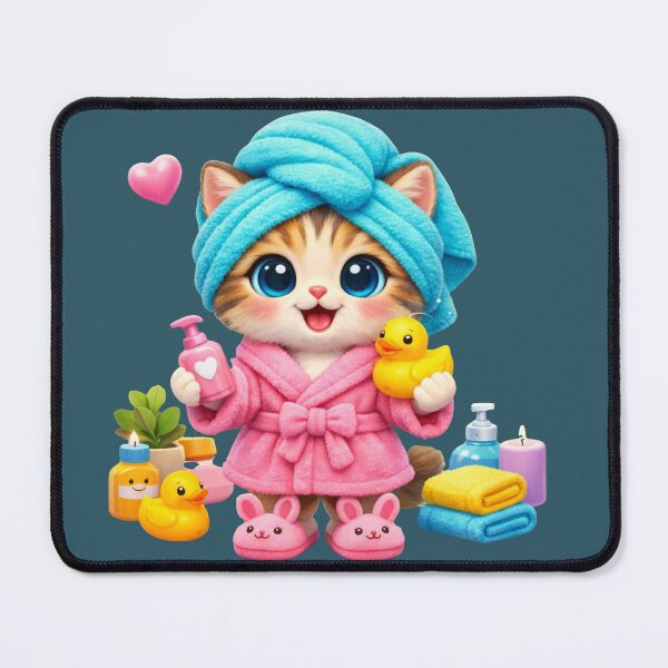 Item preview, Cute Spa Kitten Cartoon – Kawaii Cat Self Care Illustration with Bath Duck and Pink Robe designed and sold by MariMarArt.