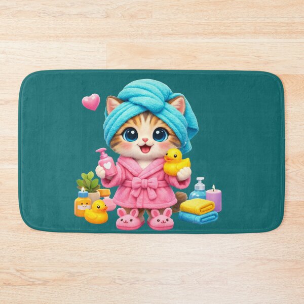 Item preview, Cute Spa Kitten Cartoon – Kawaii Cat Self Care Illustration with Bath Duck and Pink Robe designed and sold by MariMarArt.