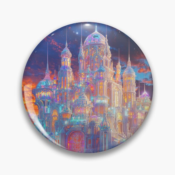 Item preview, Fantasy White Crystal Palace – Glass Castle with Water Reflections at Sunset designed and sold by EmeraldeaArt.