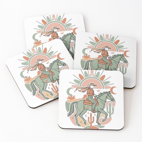 Item preview, Retro Western Cowboy Riding Horse Art - Desert Sun & Cactus Boho Illustration designed and sold by BestChoiceService.