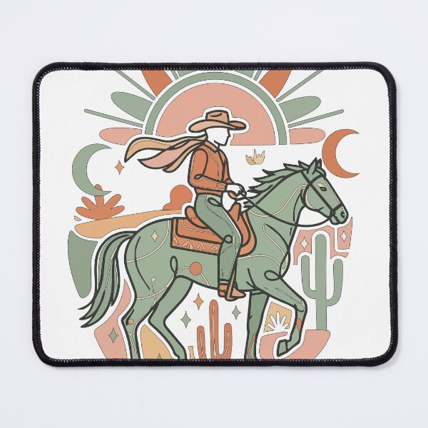 Item preview, Retro Western Cowboy Riding Horse Art - Desert Sun & Cactus Boho Illustration designed and sold by BestChoiceService.