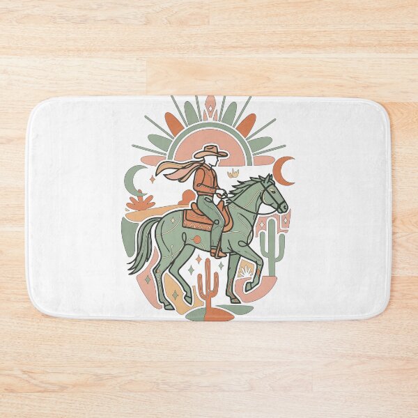 Item preview, Retro Western Cowboy Riding Horse Art - Desert Sun & Cactus Boho Illustration designed and sold by BestChoiceService.
