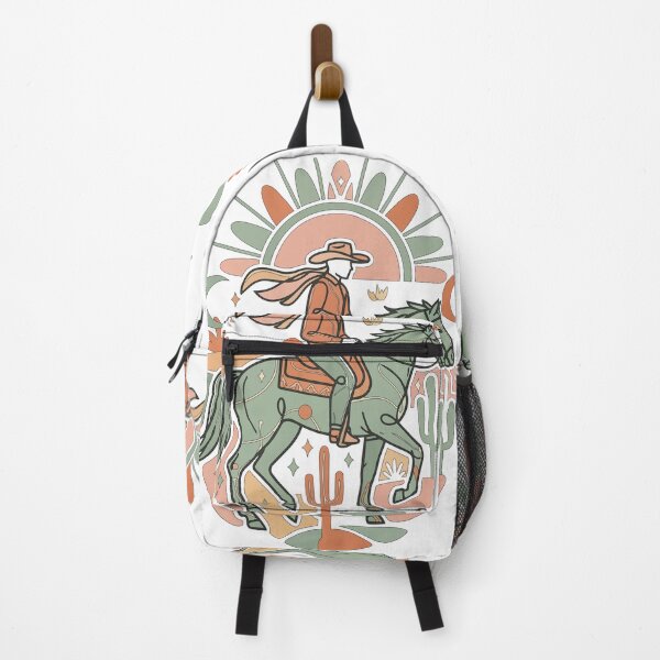 Item preview, Retro Western Cowboy Riding Horse Art - Desert Sun & Cactus Boho Illustration designed and sold by BestChoiceService.