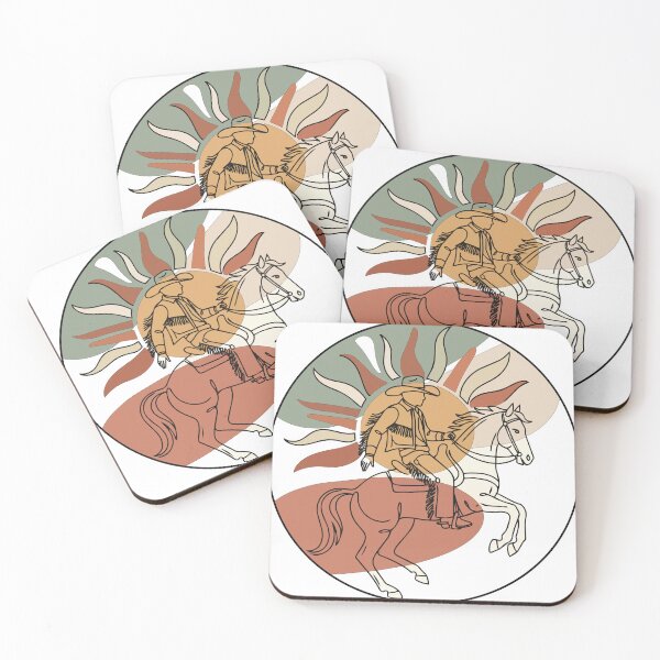 Item preview, Abstract Retro Cowboy Riding Horse Art - Terracotta Desert Sun Circle Print designed and sold by BestChoiceService.