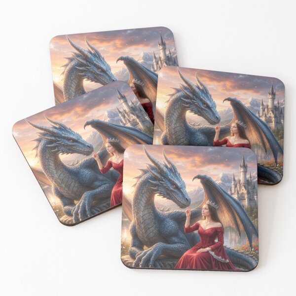 Item preview, Blue Dragon and Princess Fantasy Art | Enchanted Castle Dragon Wall Art designed and sold by DrakariArt.