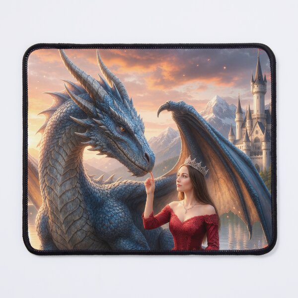 Item preview, Blue Dragon and Princess Fantasy Art | Enchanted Castle Dragon Wall Art designed and sold by DrakariArt.