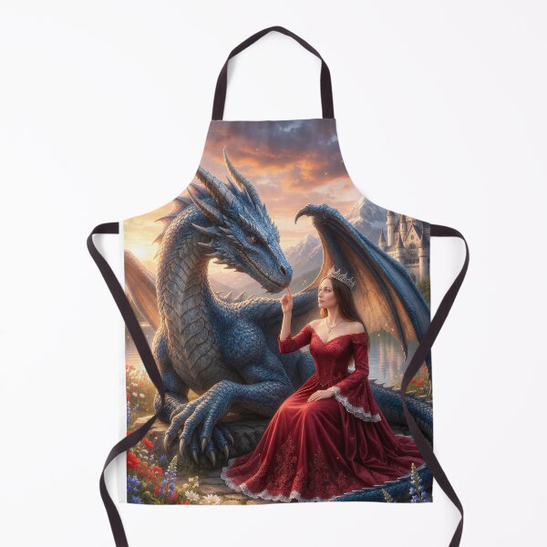 Item preview, Blue Dragon and Princess Fantasy Art | Enchanted Castle Dragon Wall Art designed and sold by DrakariArt.