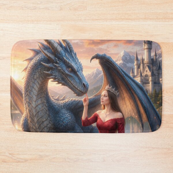 Item preview, Blue Dragon and Princess Fantasy Art | Enchanted Castle Dragon Wall Art designed and sold by DrakariArt.
