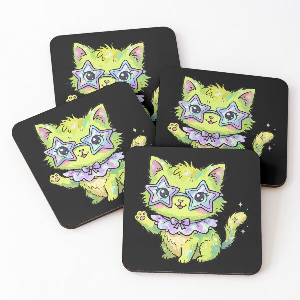 Item preview, Shimmering Star-Eyed Lime Feline designed and sold by Emegan Print Art.