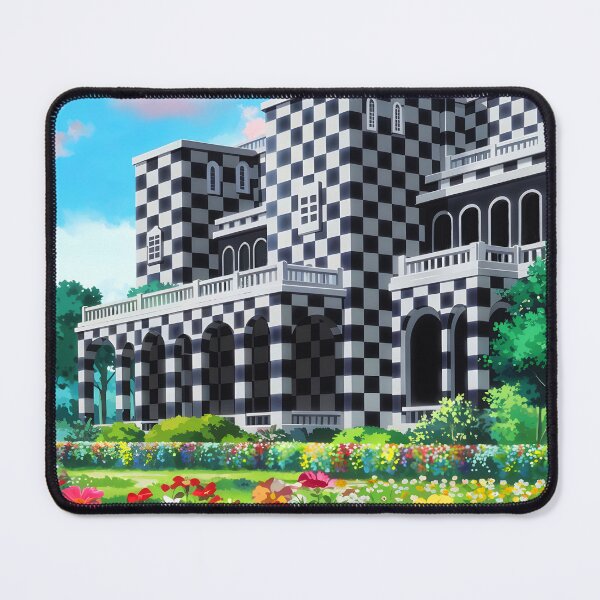 Item preview, Checkered Black and White Fantasy Palace – Surreal Castle with Blooming Garden designed and sold by EmeraldeaArt.