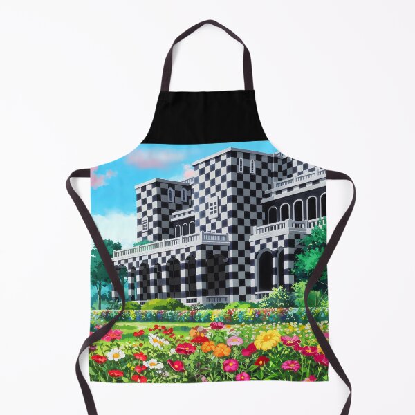 Item preview, Checkered Black and White Fantasy Palace – Surreal Castle with Blooming Garden designed and sold by EmeraldeaArt.