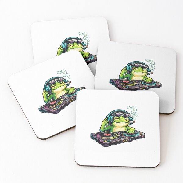 Item preview, Cool Chill Rave Frog DJ with Headphones Spinning Vinyl Records – Bold Neon Cartoon Illustration designed and sold by OnPointOutfits.