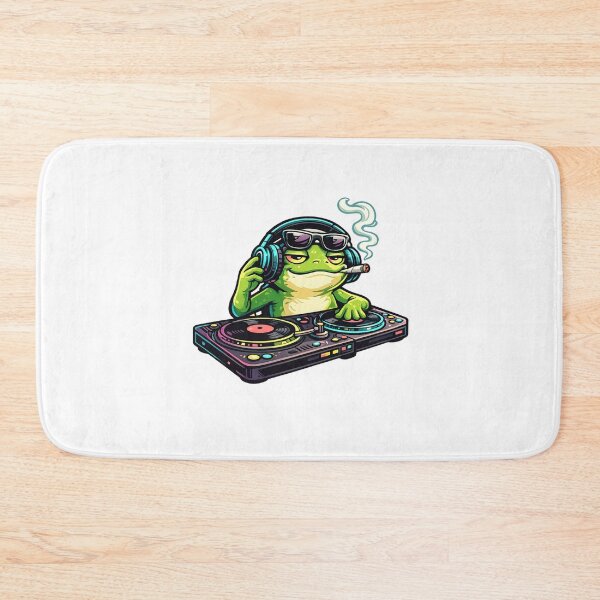 Item preview, Cool Chill Rave Frog DJ with Headphones Spinning Vinyl Records – Bold Neon Cartoon Illustration designed and sold by OnPointOutfits.
