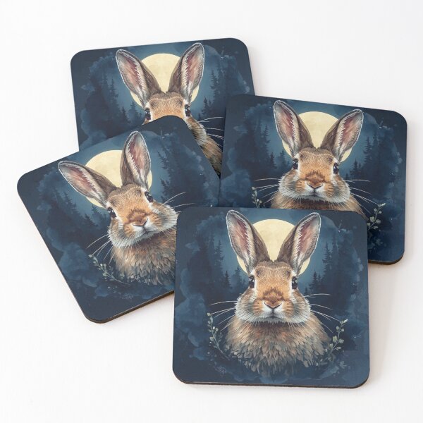 Item preview, Mystical Moon Rabbit Watercolor Forest Animal Art designed and sold by Biedroneczka.