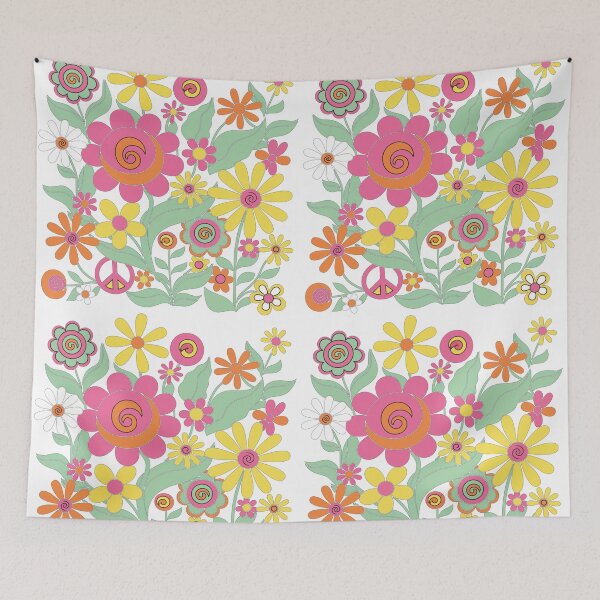 Item preview, Psychedelic 70s Flower Power Art - Groovy Peace Sign & Floral Decor designed and sold by BestChoiceService.