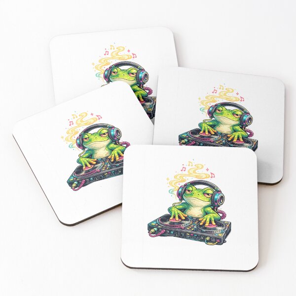 Item preview, Cool Frog DJ with Headphones Spinning Vinyl Records designed and sold by OnPointOutfits.