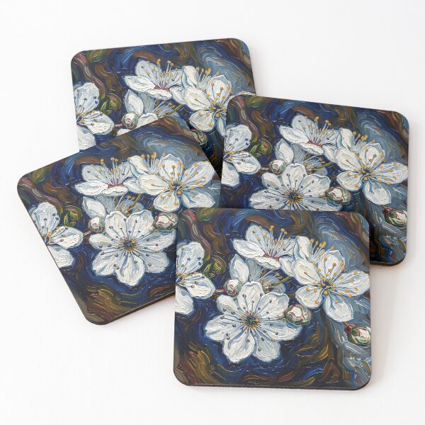 Item preview, Impressionist White Cherry Blossoms on Swirling Blue designed and sold by WojcikDesigners.