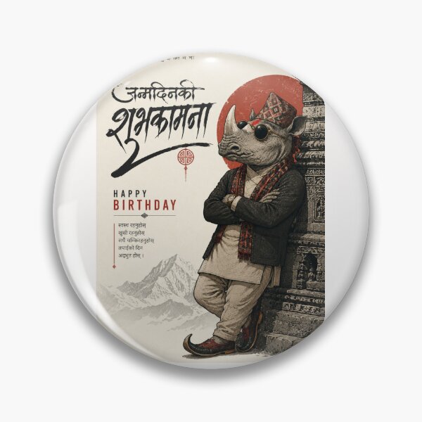 Item preview, Nepali Rhino Birthday Greeting with Traditional Dhaka Topi designed and sold by Places On Earth.