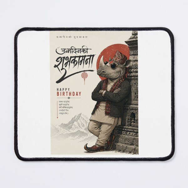 Item preview, Nepali Rhino Birthday Greeting with Traditional Dhaka Topi designed and sold by Places On Earth.