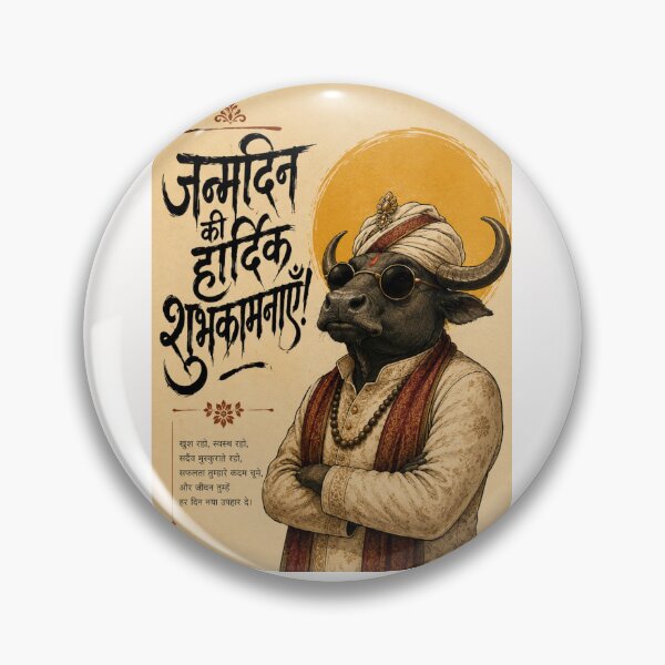 Item preview, Buffalo Maharaja Birthday Greeting with Hindi Typography designed and sold by Places On Earth.