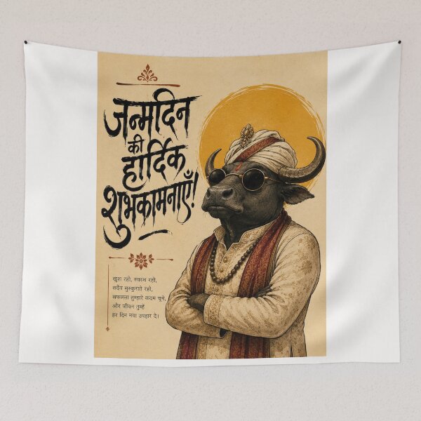 Item preview, Buffalo Maharaja Birthday Greeting with Hindi Typography designed and sold by Places On Earth.