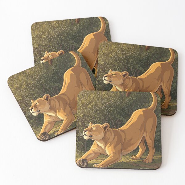 Item preview, Majestic Lioness Stretching at Sunset | Wild Safari Lioness Illustration| feminine strength illustration designed and sold by Yesss-Mau.