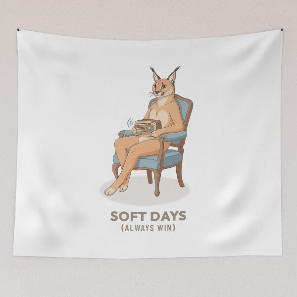 Item preview, Caracal Listening to Radio Vintage Cozy Illustration designed and sold by Cozy Vintage Animal.