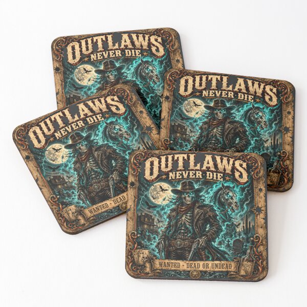 Item preview, Outlaws Never Die – Haunted Western Cowboy Skeleton Vintage Gothic Poster T-Shirt designed and sold by GardenReign.