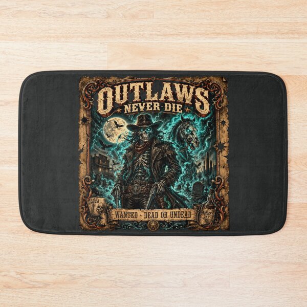 Item preview, Outlaws Never Die – Haunted Western Cowboy Skeleton Vintage Gothic Poster T-Shirt designed and sold by GardenReign.