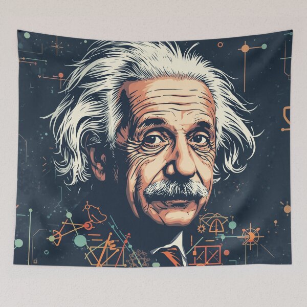 Item preview, 1. TITLE Albert Einstein Portrait with Science and Physics Symbols Illustrated Genius designed and sold by Owcomm.