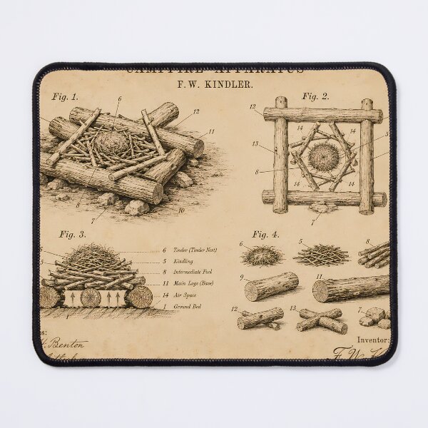 Item preview, Campfire Firelay Patent Print · Vintage Technical Wall Art · Outdoor Enthusiast Gift designed and sold by Savannah North.