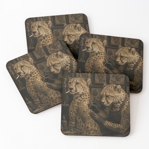 Item preview, Funny Tattoo Artist Cheetah Smoking Retro Wild Ink Lover designed and sold by YourArt7.