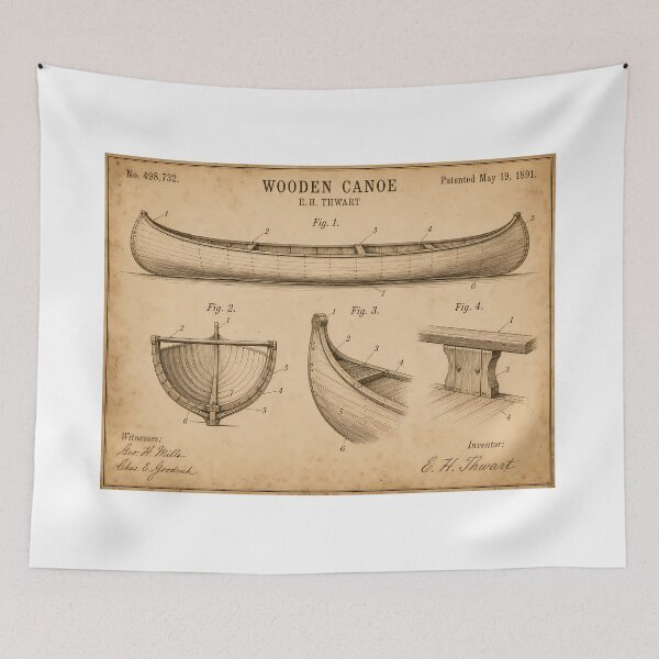Item preview, Wooden Canoe Patent Print · Vintage Technical Wall Art · Paddler Gift designed and sold by Savannah North.