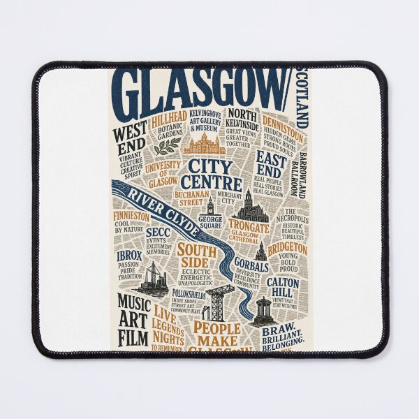 Item preview, Glasgow Map Scotland River Clyde Kelvingrove George Square Urban Heritage  designed and sold by Aryabek.